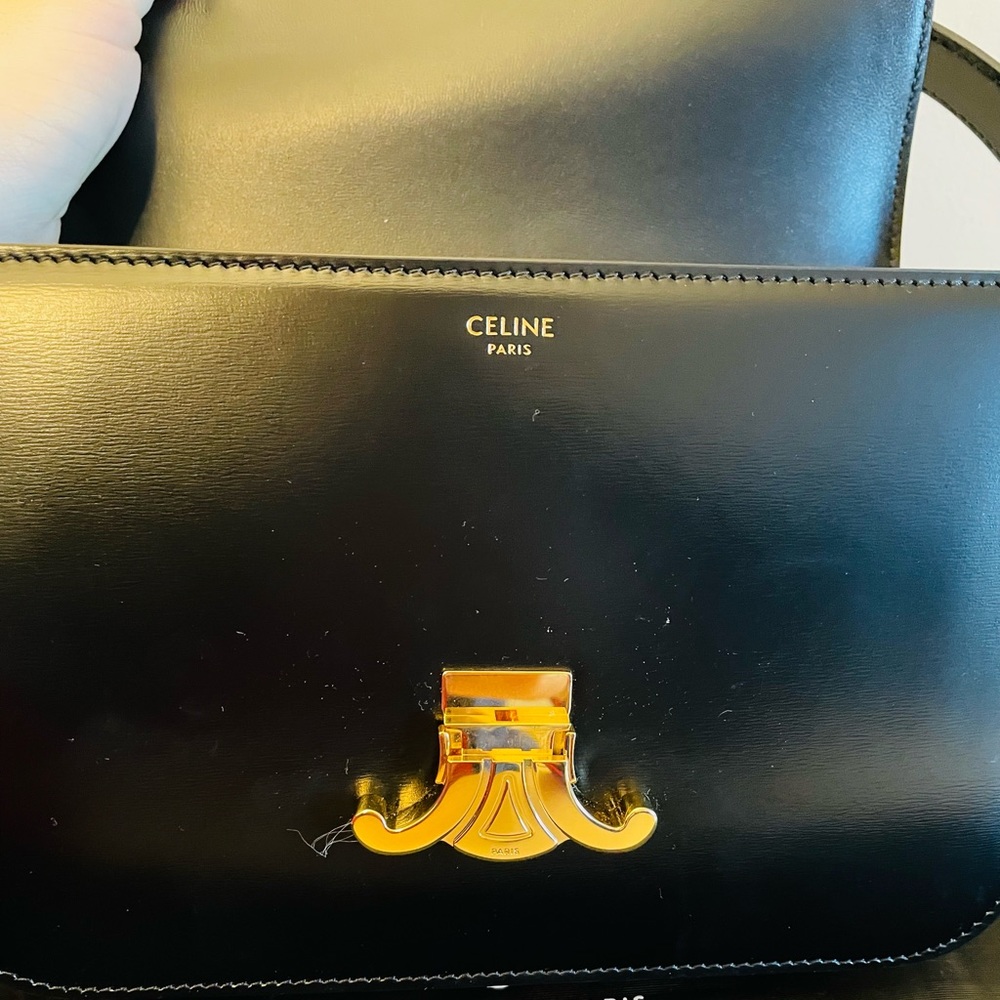 Celine Black Medium Triomphe Bag In Shiny Calfskin - Picture 9 of 9